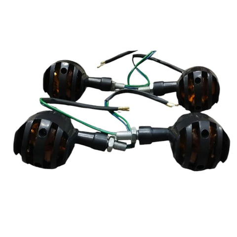 4 pcs Set 12V Universal Motorcycle Grill Turn Signal Lights – Amber LED, Chrome Body, Compatible with Honda, Yamaha, Kawasaki, Sportster 1200, and More