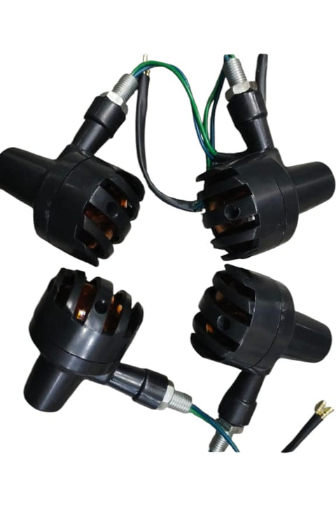 4 pcs Set 12V Universal Motorcycle Grill Turn Signal Lights – Amber LED, Chrome Body, Compatible with Honda, Yamaha, Kawasaki, Sportster 1200, and More