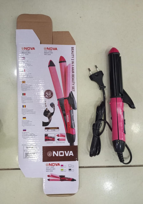2-in-1 Nova Hair Straightener and Curler – Dual-Use Styling Tool with Quick Heat-Up Technology, Ceramic Plates for Smooth Straightening &amp; Effortless Curls Model-NH-2009 – Portable, Lightweight, Ideal for Home or Travel Use