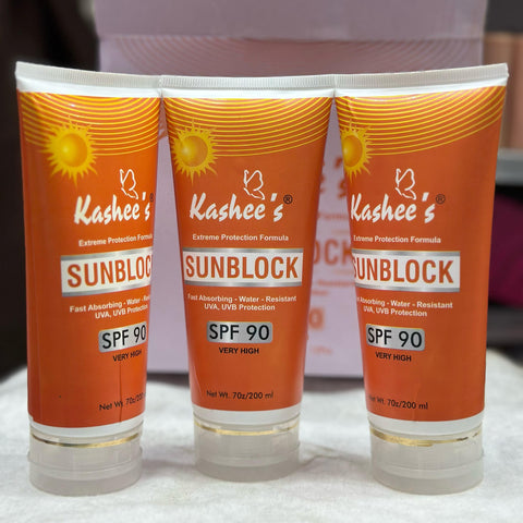 1 Pc Kashee’s Sunblock SPF 90 – Extreme Protection Formula | Fast Absorbing Water Resistant UVA, UVB Protection 200ml