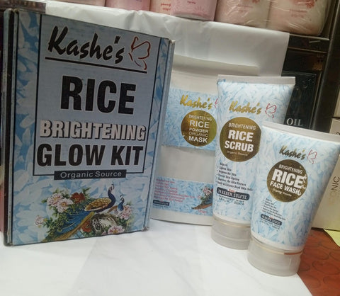 03 Pcs Kashee’s Organic Brightening Rice Skincare Kit – Natural Face Care Set with Organic Rice Extract for Radiant, Even-Toned, and Hydrated Skin