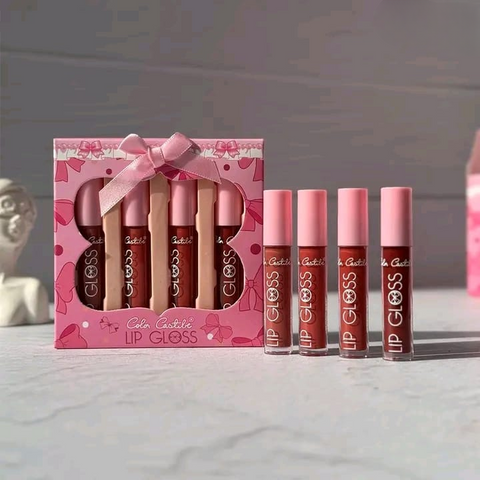 4-Piece Color Castle Bow Lip Gloss Set – Cute Bow Design, Vibrant Shades, Smooth &amp; Glossy Finish