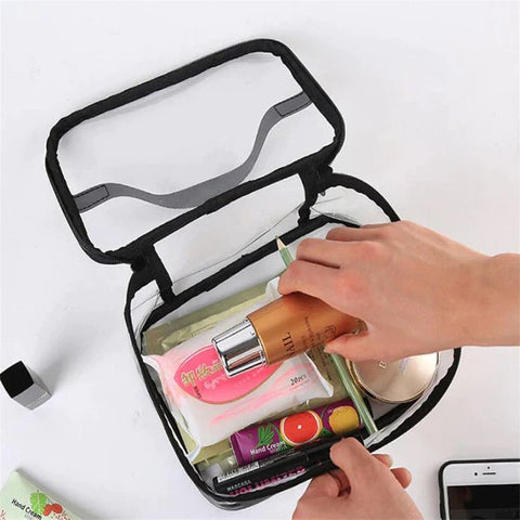 Clear Travel Makeup Bag – Waterproof, Portable, and Stylish Organizer for Cosmetics &amp; Toiletries - Transparent Clear Cosmetic Bag, Portable Toiletry Bag, Zipper Organizer, Transparent Travel Makeup Pouch - Random Color