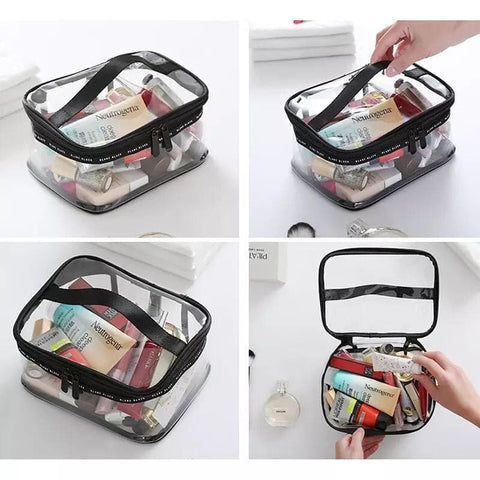 Clear Travel Makeup Bag – Waterproof, Portable, and Stylish Organizer for Cosmetics &amp; Toiletries - Transparent Clear Cosmetic Bag, Portable Toiletry Bag, Zipper Organizer, Transparent Travel Makeup Pouch - Random Color