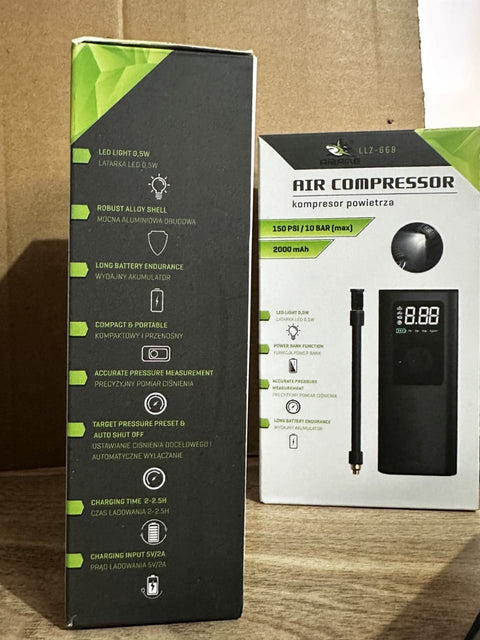 Air Compressor – Wireless Electric Air Pump for Car &amp; Bike Tires | 150 PSI / 10 BAR Portable Compressor with 2000mAh Battery ( Black )