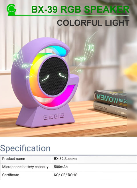 BX-39 Mini G Wireless Speaker with RGB Light &amp; Wireless Charging – Portable Bluetooth 5.3 Speaker &amp; Bedside Lamp
