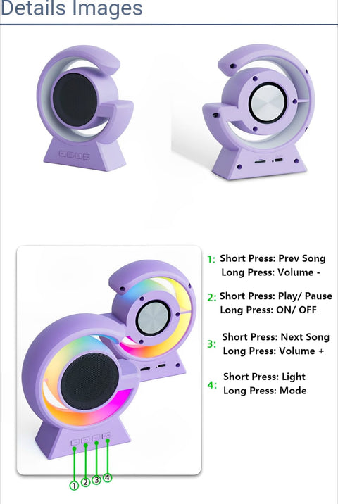 BX-39 Mini G Wireless Speaker with RGB Light &amp; Wireless Charging – Portable Bluetooth 5.3 Speaker &amp; Bedside Lamp