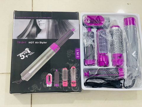 5 in 1 Electric Hair Dryer Brush | Blow Dryer Hair Comb Curling Wand Detachable Brush Kit Negative Ion Straightener Hair Curler ( random color)