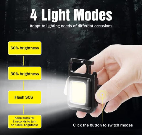 COB Small Flashlight, Keychain Work Light, USB Rechargeable, Mini LED Handheld t, 3 Light Modes Portable Pocket Light for Gift, Camping Emergency Fishing