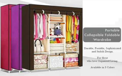 3 Door Fancy &amp; Portable Foldable Closet Wardrobe Storage Organizer with Shelves Foe Multi Purpose