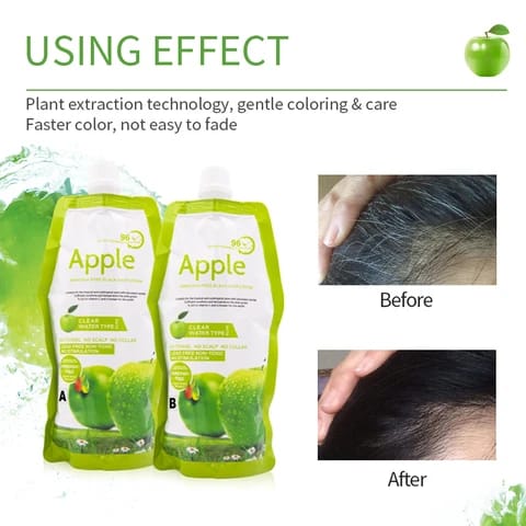 Apple Hair Color 96 Natural Black Cream [1000ML] [500ml + 500ml] | Vibrant Shine Best Choice