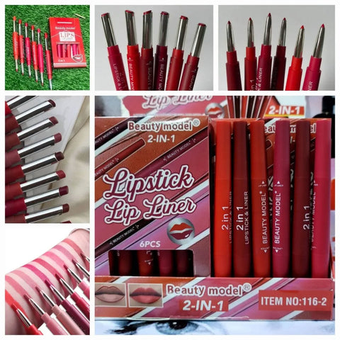 2-in-1 Waterproof Lipstick &amp; Lip Liner – Long-Lasting, All-Day Color | Best Quality ]Waterproof Lipstick [Random Shades]