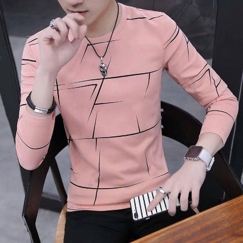 Fancy Cotton Jersey Full Sleeves T Shirt For Men | Best Quality Full Sleeves T Shirt For Men | T Shirt For Boys - Pink T-Shirt with Black Print 