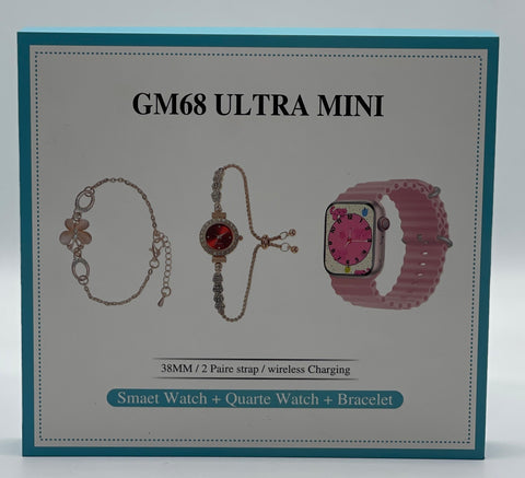 GM68 Ultra Mini Smartwatch + Quartz Bracelet Watch Combo | Wireless Charging | Stylish Dual Watch Set 