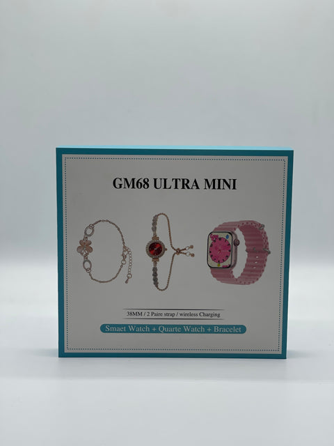 GM68 Ultra Mini Smartwatch + Quartz Bracelet Watch Combo | Wireless Charging | Stylish Dual Watch Set 