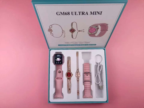 GM68 Ultra Mini Smartwatch + Quartz Bracelet Watch Combo | Wireless Charging | Stylish Dual Watch Set 
