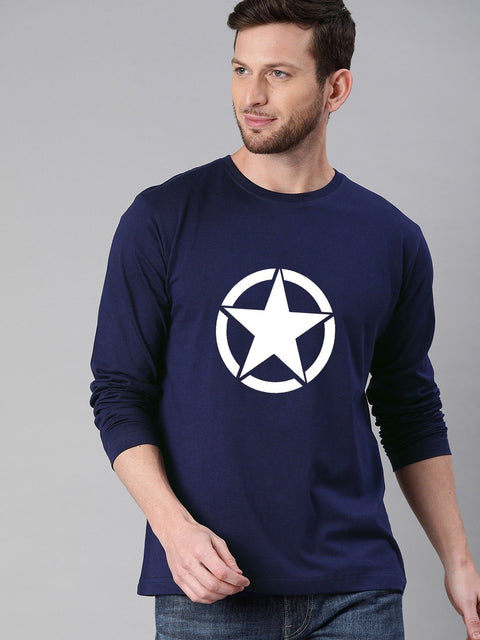 Full Sleeves round star logo printed summer 100% Cotton T-Shirt