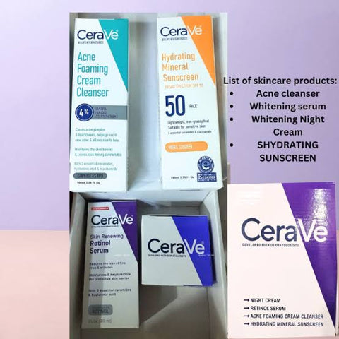 CeraVe 4 in 1 Skincare Kit Night Cream, Sunblock, Cleanser &amp; Serum for Radiant Skin