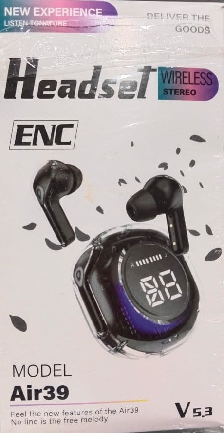 Air39 Wireless Earbuds | Bluetooth 5.3 | Clear Sound | Heavy Bass | Noise Reduction |  LED Display - Random Color