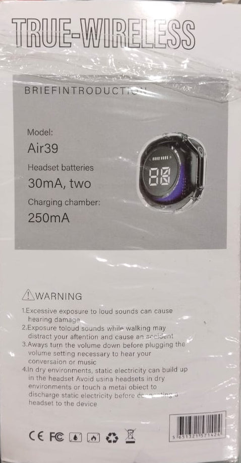 Air39 Wireless Earbuds | Bluetooth 5.3 | Clear Sound | Heavy Bass | Noise Reduction |  LED Display - Random Color