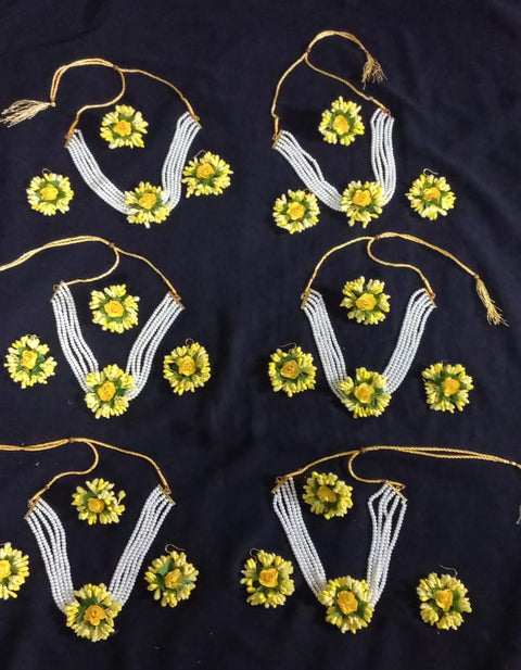 Artificial flower Flower Jewelry Set Pearl  Choker Necklace with Maang Tikka Earrings Floral Handmade perfect for mehndi, mayon, or haldi ceremonies