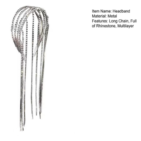 Full Rhinestone Long Tassel Headband For Women Multilayer Flashing Crystal Hairband Party Hair Accessories