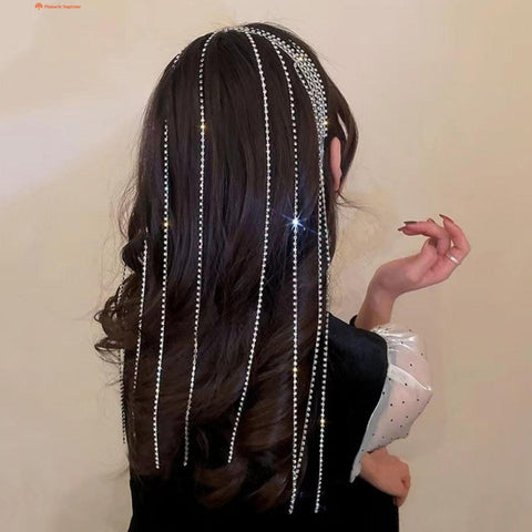 Full Rhinestone Long Tassel Headband For Women Multilayer Flashing Crystal Hairband Party Hair Accessories