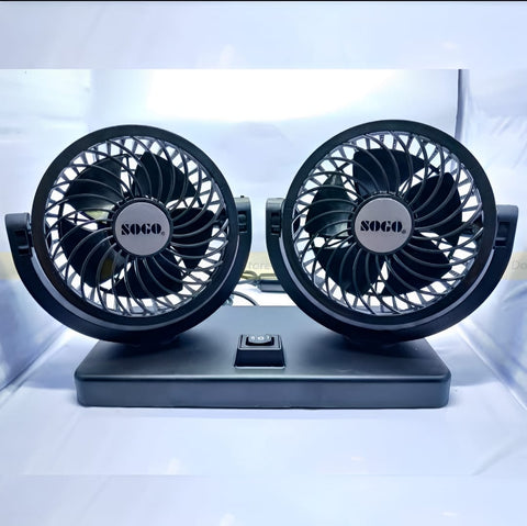 Car Fan Dual Head 4-Inch 12V/24V – 360° Rotating Low Noise Cooling Fan with Cigarette Lighter Plug – 100% Copper Motor – Universal for Cars, SUVs &amp; Trucks With Box