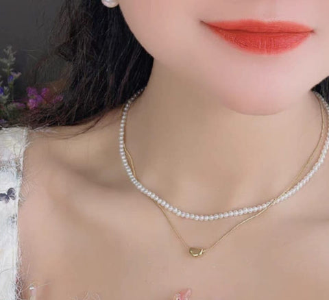 Elegant double Layer Heart pearl Pendent / Necklace Party Jewelry Gifts Accessories for Women