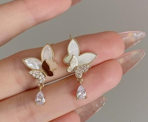 Double Butterfly Hanging Pearl Earings / Earrings Women's Earrings for Gift  / for girls