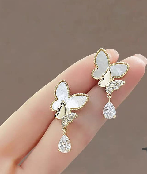 Double Butterfly Hanging Pearl Earings / Earrings Women's Earrings for Gift  / for girls
