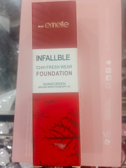 Emelie Infallible Fresh Wear Liquid Foundation with Sunscreen SPF 25 – Lightweight Coverage for Smooth, Flawless Skin