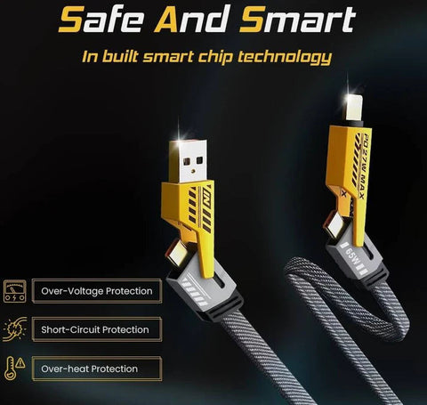 4-in-1 Multi USB Charging Cable – USB-C to USB-C, USB-C to Lightning, USB-A to USB-C, USB-A to Lightning | Fast PD Charger Cord for iPhone, iPad, Samsung, MacBook