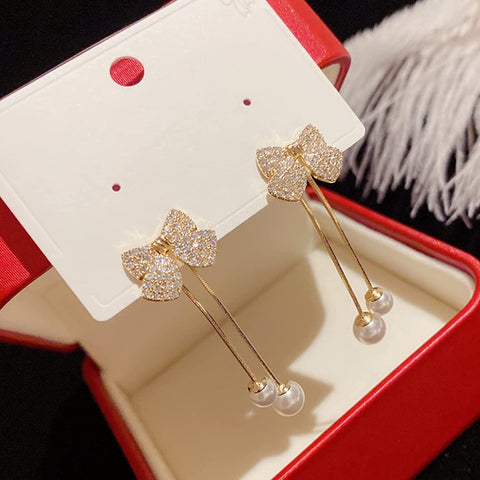 Elegant Bow Style Zircon Earings / Earring for Women Simple Elegant Sweet Korean Style Girls Female Jewelry