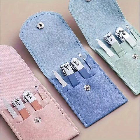 4 in 1 Professional Manicure Set 4-Piece Stainless Steel Nail Care Kit – Nail Clippers, Cuticle Nippers, Nail File &amp; Spoon Pusher – Unscented, No Batteries Needed, Non-Electric Tools for Nail Techs &amp; Home Use - Random Color