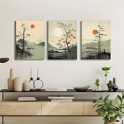 3pcs Wall Art Set - Modern Classic Style Painted Scenes, Wood MDF  Photo Tile Frame Orientation for Living Room, Bedroom, Home Office - Art Deco Themed Paintings