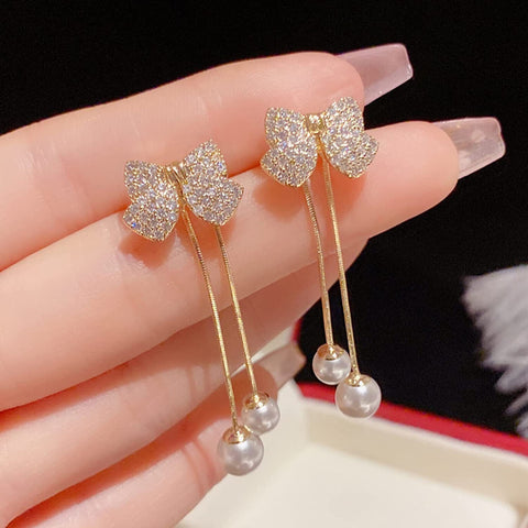 Elegant Bow Style Zircon Earings / Earring for Women Simple Elegant Sweet Korean Style Girls Female Jewelry