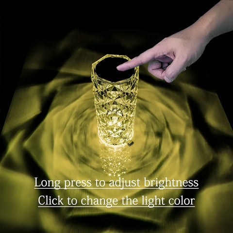 16 Colors Diamond Rose Crystal Lamp Bedside Acrylic  Table Lamp | Led Diamond Touch Lamp With Remote