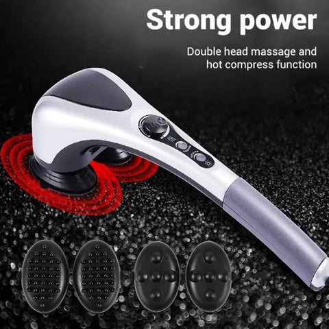 Double Head Full Body Massager Machine Variable Speed Far Infrared |  Electric Facial Deep Tissue Fitness Massage Stick – Head Neck Waist Leg Muscles Pain Relief Massage Hammer – Handheld Deep Tissue massager