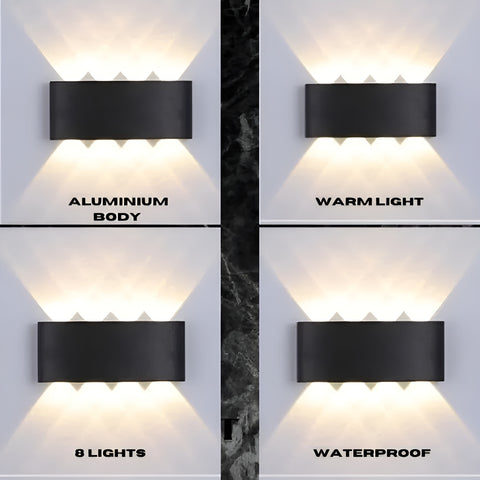 8 Way 8 Side Outdoor Waterproof Wall Light, Fancy LED light for wall, Aluminium IP65 Waterproof Outdoor Wall Lamps - 8 Watts