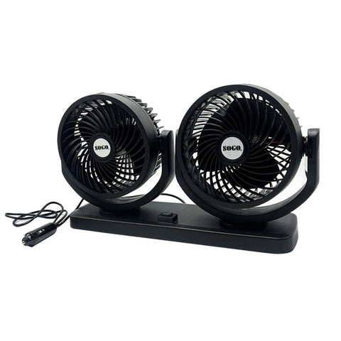 Car Fan Dual Head 4-Inch 12V/24V – 360° Rotating Low Noise Cooling Fan with Cigarette Lighter Plug – 100% Copper Motor – Universal for Cars, SUVs &amp; Trucks With Box