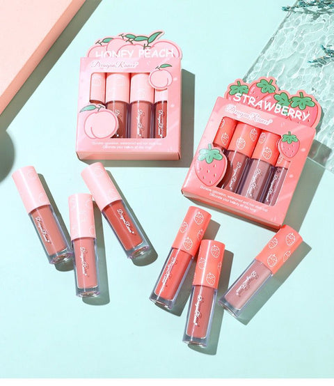Dragon Ranee - 3Pcs Fruit Velvet Matte Waterproof Lipstick Lipgloss Set A Strawberry D6007