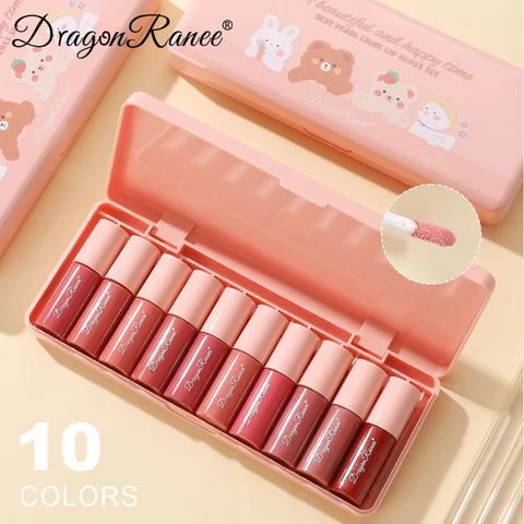 Dragon Ranee - 10 Mini Cartoon Mirror Lip Gloss Set | Best Quality Lipgloss Set | Lipgloss For Girls | Lipgloss For Women - Waterproof Lipgloss Set
