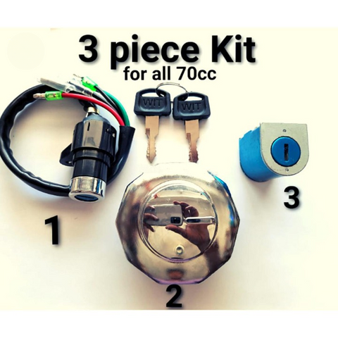 03 Pcs Lock Set For CD-70 Motorcycle  and China Bike - 3 in 1 Lock Set - Best Quality Lock Set For Bike