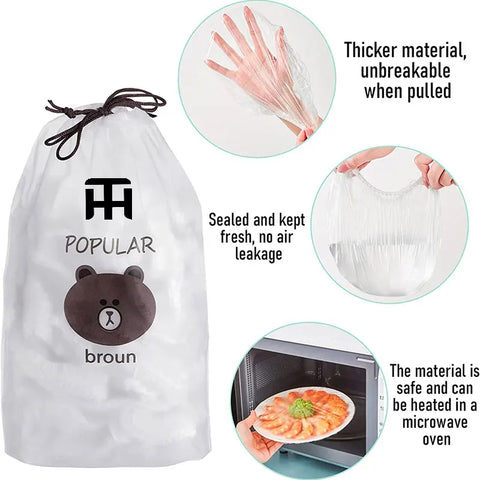 Combo Deal Disposable Food Cover Plastic Wrap 100 Pcs + 2 Pcs Dishwashing Rug | Reusable elastic food storage covers &amp; Metal Wire Dish Washing Rugs For Kitchen