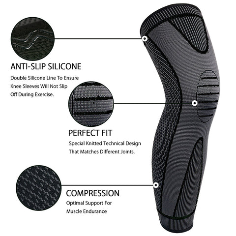 1 PCS Compression Knee Pads Support Sleeve Protector Elastic Kneepad Brace Spring Support Volleyball Running Silicone Long Full Legs Sleeve Arthritis Running Gym Sport