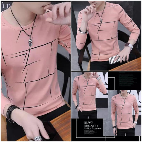 Fancy Cotton Jersey Full Sleeves T Shirt For Men | Best Quality Full Sleeves T Shirt For Men | T Shirt For Boys - Pink T-Shirt with Black Print 