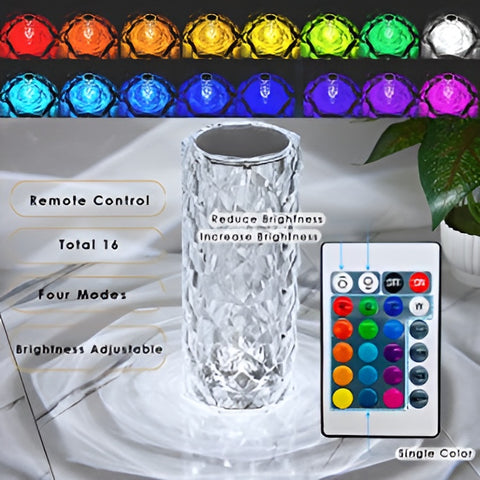 16 Colors Diamond Rose Crystal Lamp Bedside Acrylic  Table Lamp | Led Diamond Touch Lamp With Remote