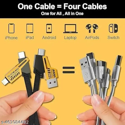 4-in-1 Multi USB Charging Cable – USB-C to USB-C, USB-C to Lightning, USB-A to USB-C, USB-A to Lightning | Fast PD Charger Cord for iPhone, iPad, Samsung, MacBook