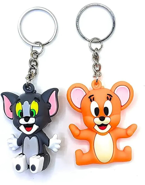 Pack of 2 Tom &amp; Jerry Cartoon Keychains – High Quality Silicone Rubber | Fun Bag &amp; Key Ring - Key-Chain For Kids - Cartoon Keychain ( Random Design ) 
